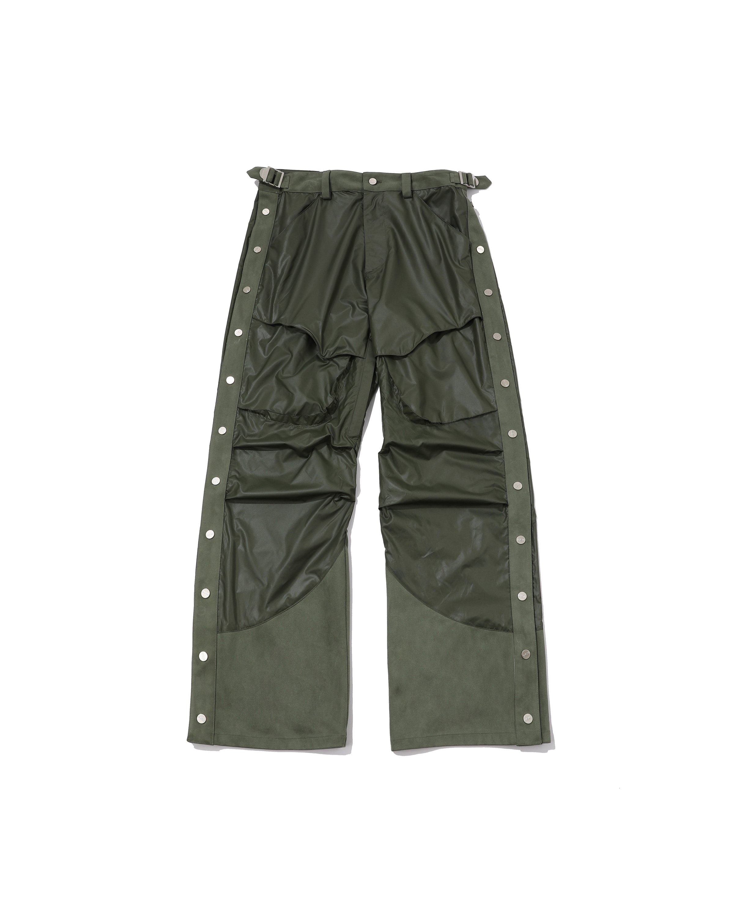 SUEDE STITCHED SIDE BUTTON PANTS(OLIVE)