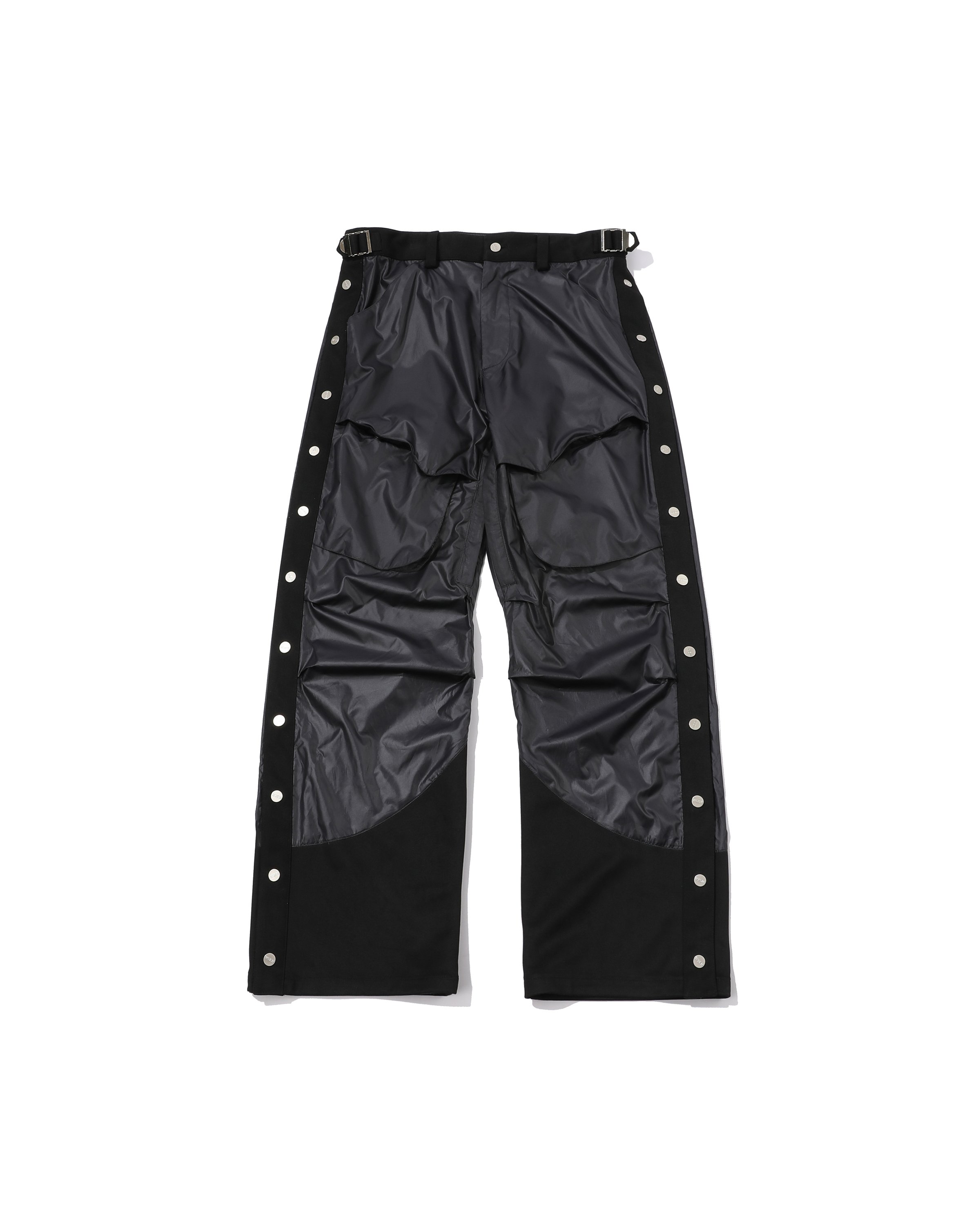SUEDE STITCHED SIDE BUTTON PANTS(BLACK)